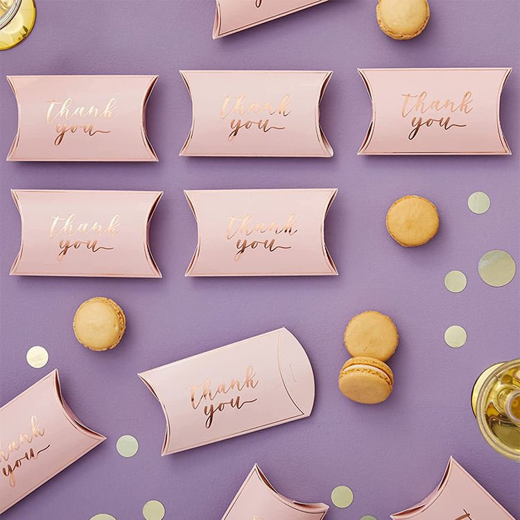 Custom Kraft Gold Foil Bakery Food Packaging Paper Box Small Wedding Favor Gift Pillow Paper Folding Boxes Candy Box