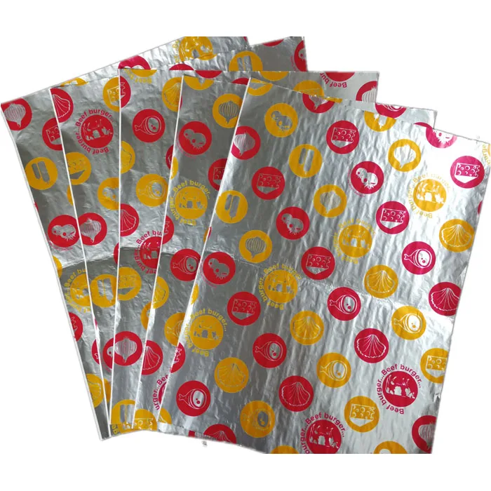 Customization Laminated Aluminum Foil Wrapping Paper Greaseproof Burger Sandwich Foil Wrap Honeycomb Kraft Paper