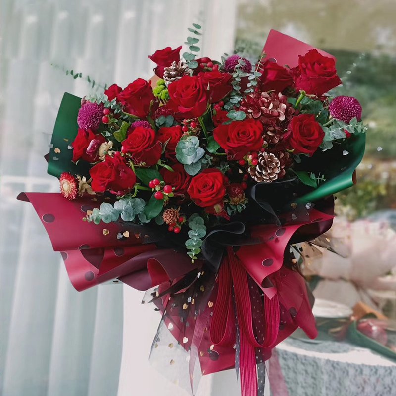 Waterproof packaging paper round dot two-color thickened bouquet gift box opening package custom logo new