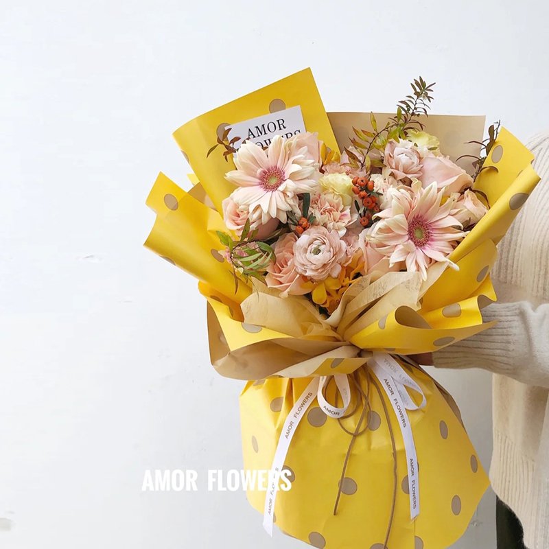 Waterproof packaging paper round dot two-color thickened bouquet gift box opening package custom logo new
