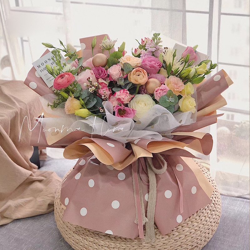 Waterproof packaging paper round dot two-color thickened bouquet gift box opening package custom logo new