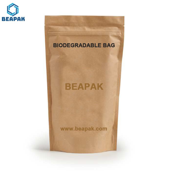 Eco kraft paper biodegradable zipper coffee pouch Biodegradable zip lock food packaging bags with biodegradable valve