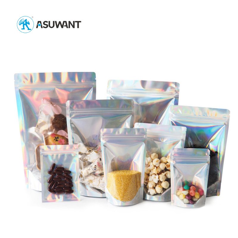 Low Price Holographic Mylar Zipper With Three Side Food Plastic Packing Double Seal Bag