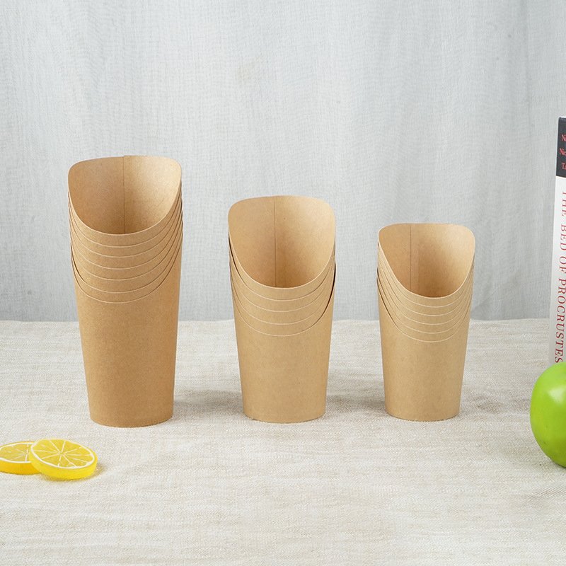 Disposable Kraft Fast Food Packaging Waffle Paper Holders French Fries Popcorn paper cups