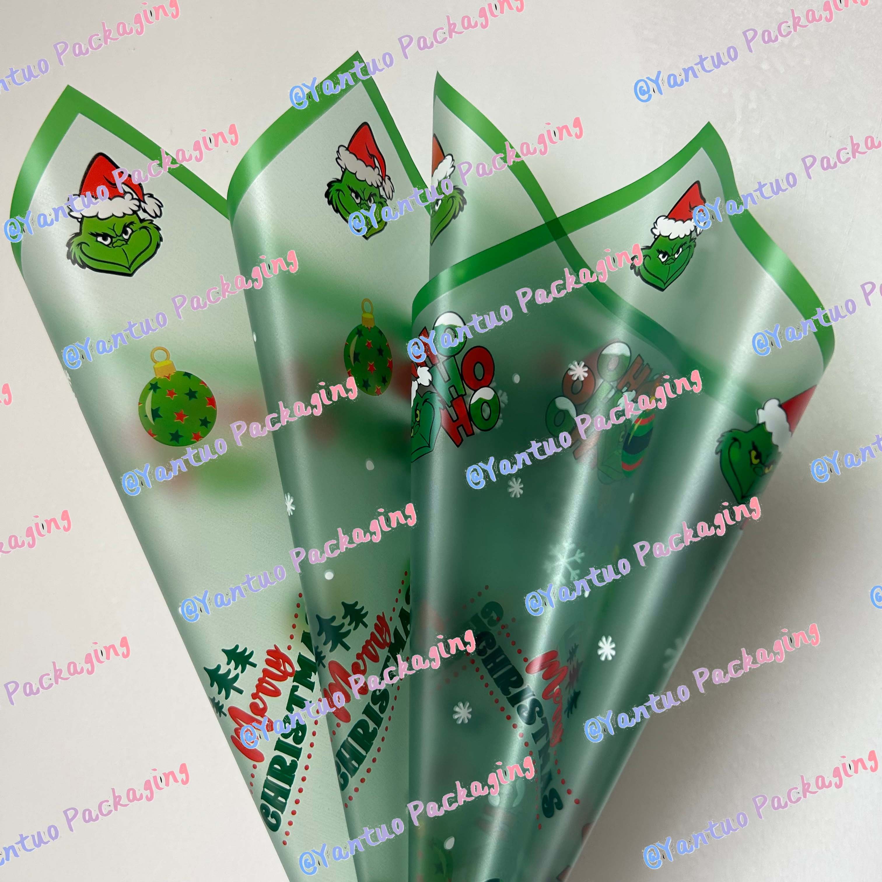 Grinch Wrap Flower Paper New Designer Custom Personalized Christmas Style Flower Wrapping Paper Bouquet packaging