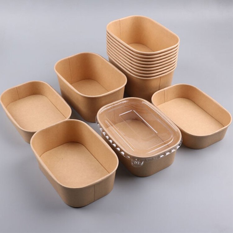 Custom Logo Disposable Degradable Kraft Paper Packaging Lunch Rectangle Takeaway Fast Food Box