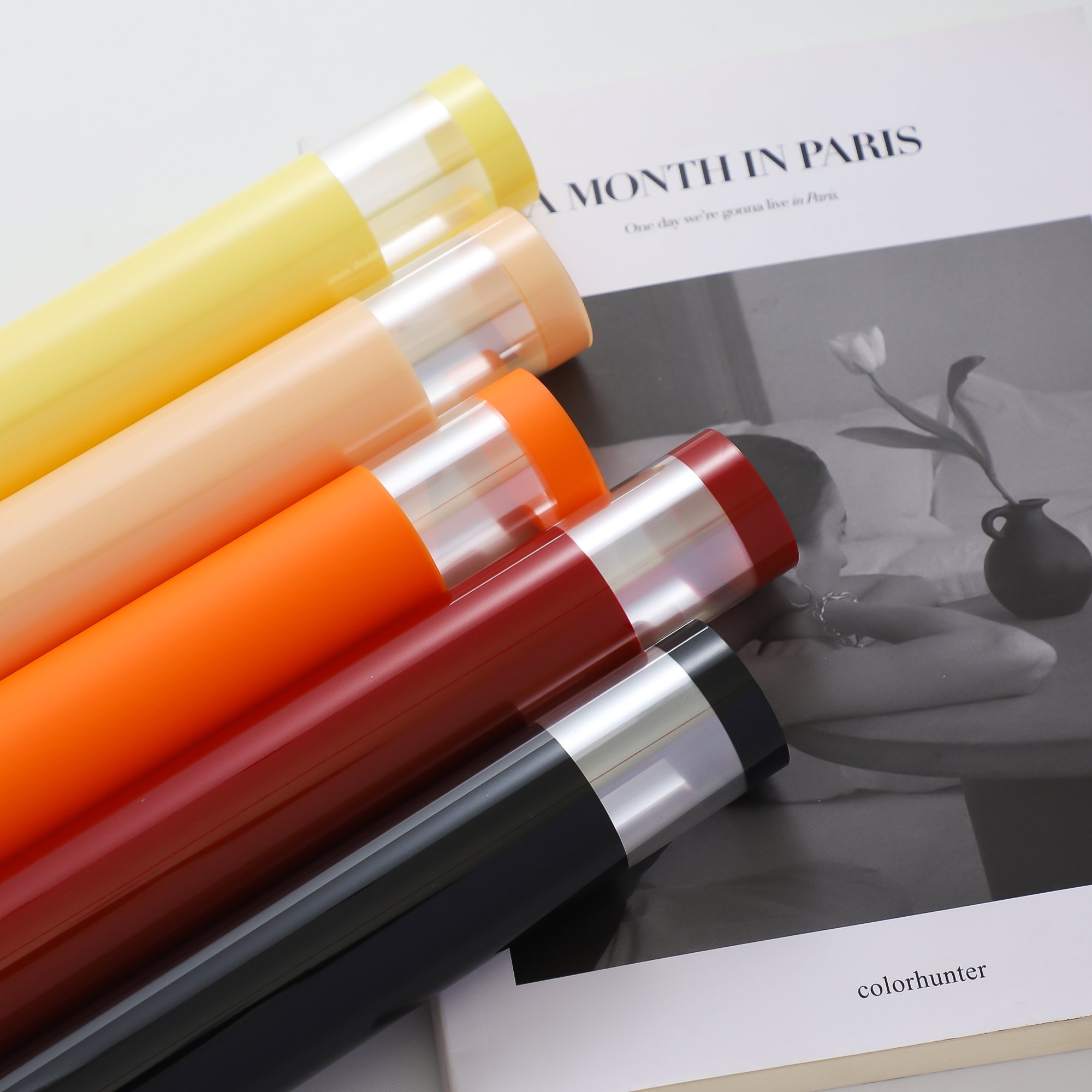 Fall In Color Ins Style Minimalist OPP Transparent Border Packaging Paper Solid Color Fresh Flower Waterproof Wrapping Paper