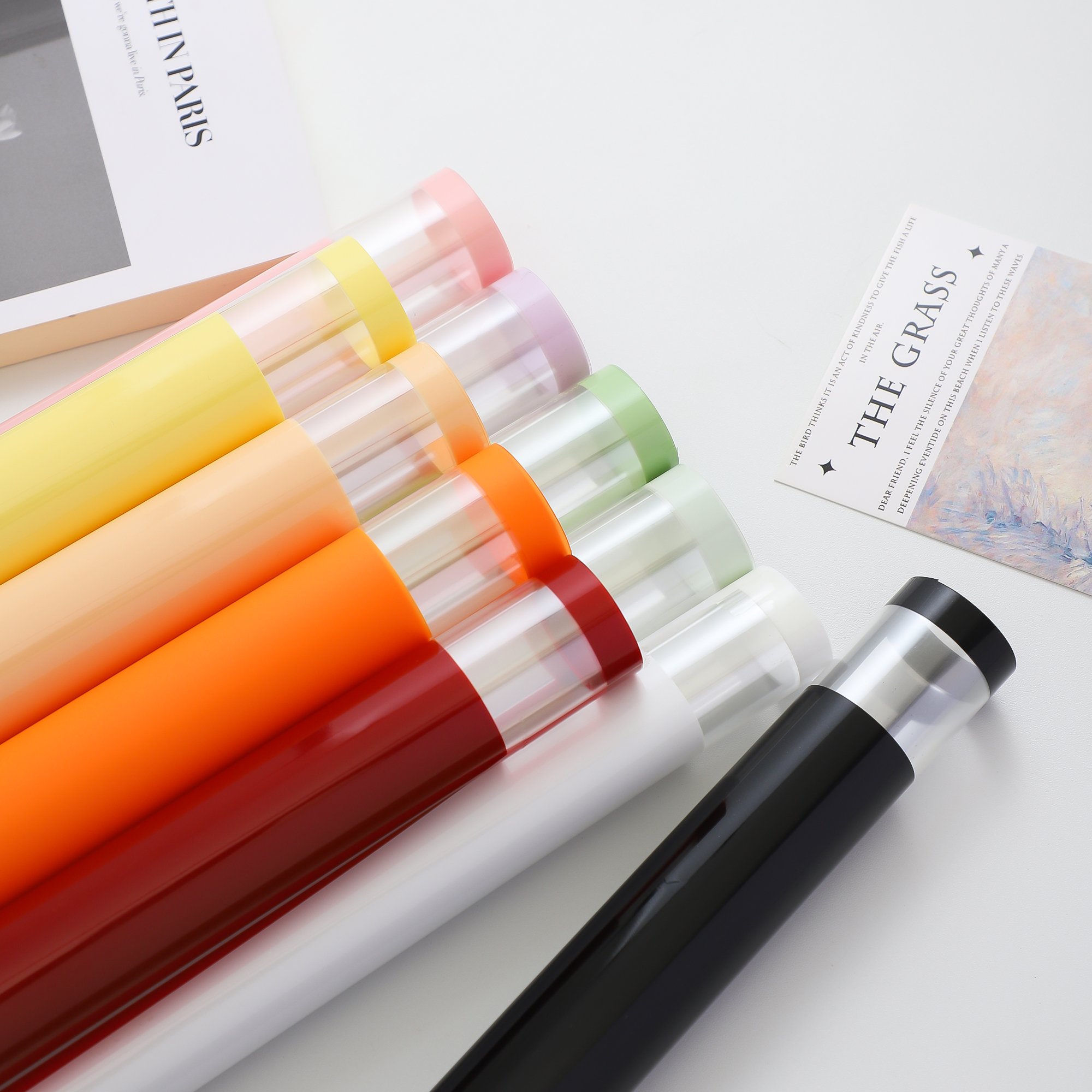 Fall In Color Ins Style Minimalist OPP Transparent Border Packaging Paper Solid Color Fresh Flower Waterproof Wrapping Paper