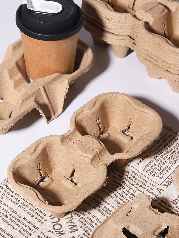 Milk tea coffee drink takeout fixed paper tray disposable pulp single double four cup tray takeout packaging paper cup holder