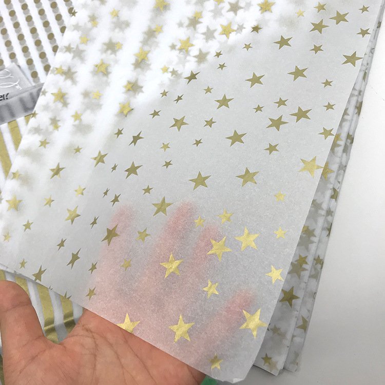 Custom Logo 17 gsm Gold Printed Packaging Gift Sheets Food Grade Coated Silk Tissue Wrapping Paper