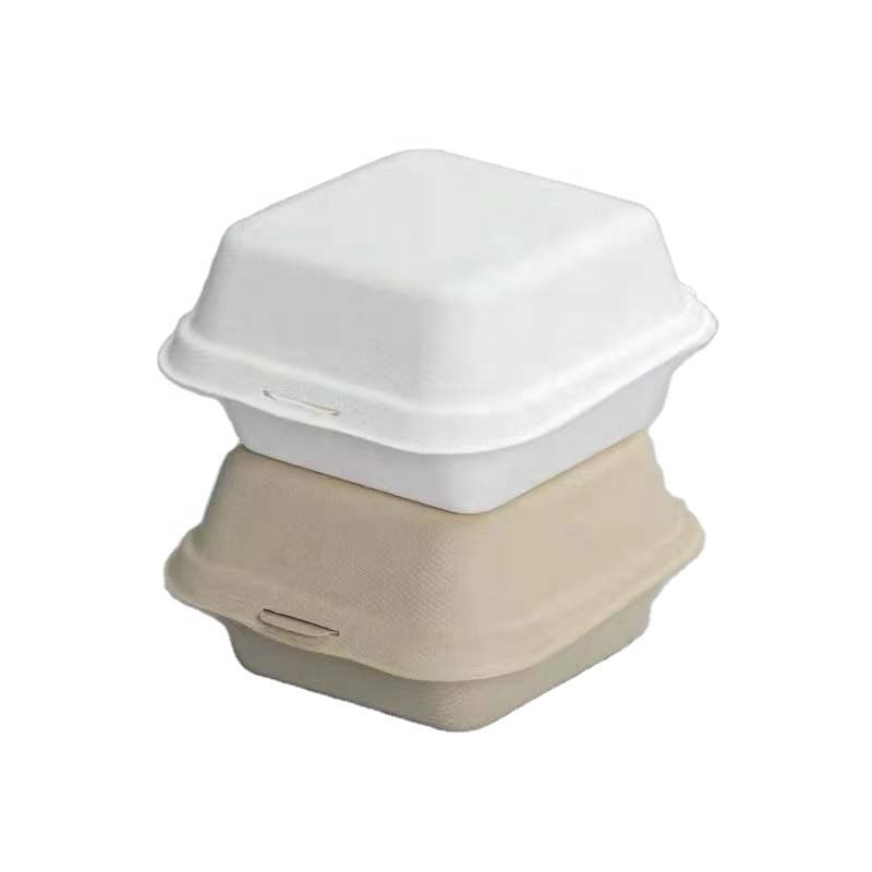 6x6 Bagasse Burger Hamburger Box 6 Inch Clamshell Take Away Paper Container Biodegradable Food Packaging