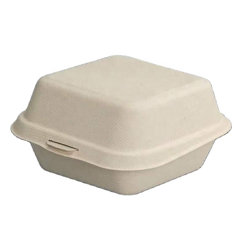6x6 Bagasse Burger Hamburger Box 6 Inch Clamshell Take Away Paper Container Biodegradable Food Packaging