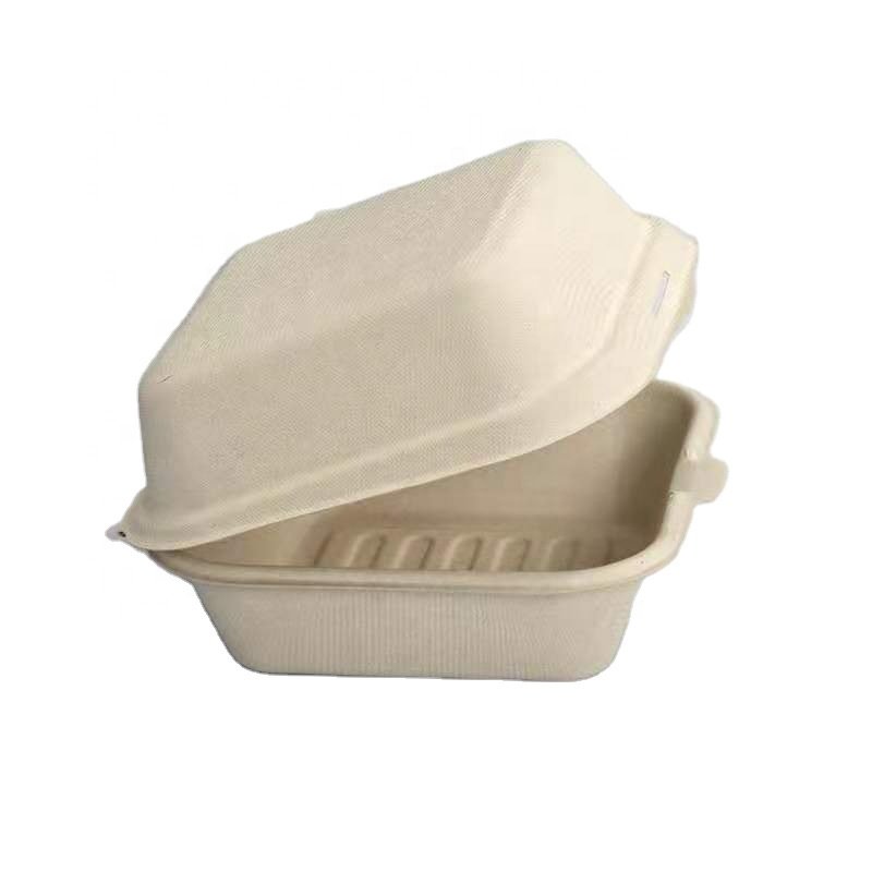 6x6 Bagasse Burger Hamburger Box 6 Inch Clamshell Take Away Paper Container Biodegradable Food Packaging