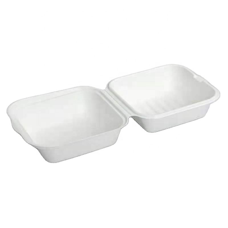 6x6 Bagasse Burger Hamburger Box 6 Inch Clamshell Take Away Paper Container Biodegradable Food Packaging