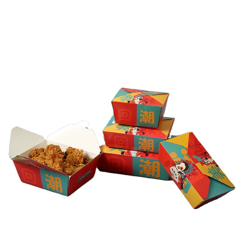 Customized Take Away Food Grade Paper Box Hot Dog To Go French Fries Chicken Carton Burger Box for Fast Food Packaging
