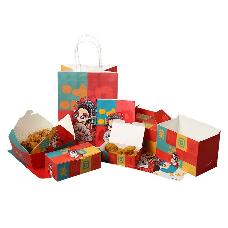Customized Take Away Food Grade Paper Box Hot Dog To Go French Fries Chicken Carton Burger Box for Fast Food Packaging