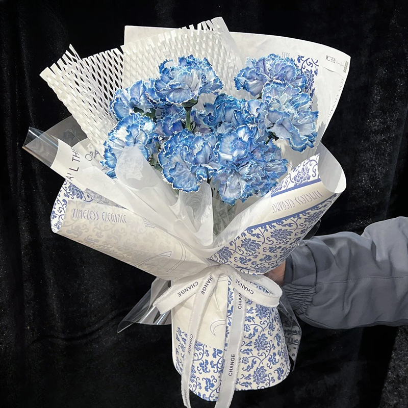 Florist Bouquet Packaging China Blue White Porcelain Printing Papel Regalo Floral Flower Wrap Gift Box Packaging Paper 50x38cm