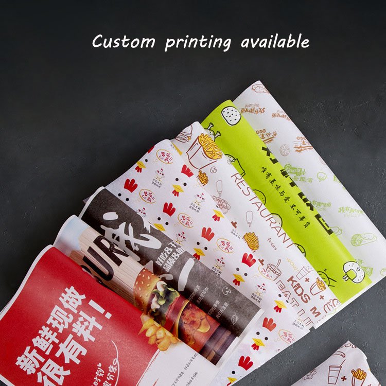 Food grade wrapping paper for Snack Hamburger oil proof custom logo printed packaging paper for food