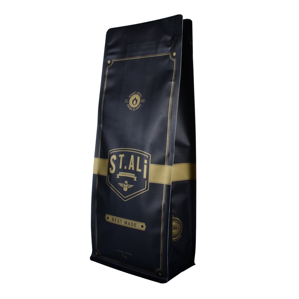 wholesale custom printed flat bottom ziplock aluminum foil coffee packaging bag with valve