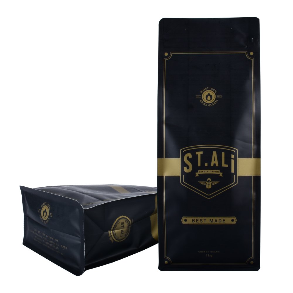 wholesale custom printed flat bottom ziplock aluminum foil coffee packaging bag with valve