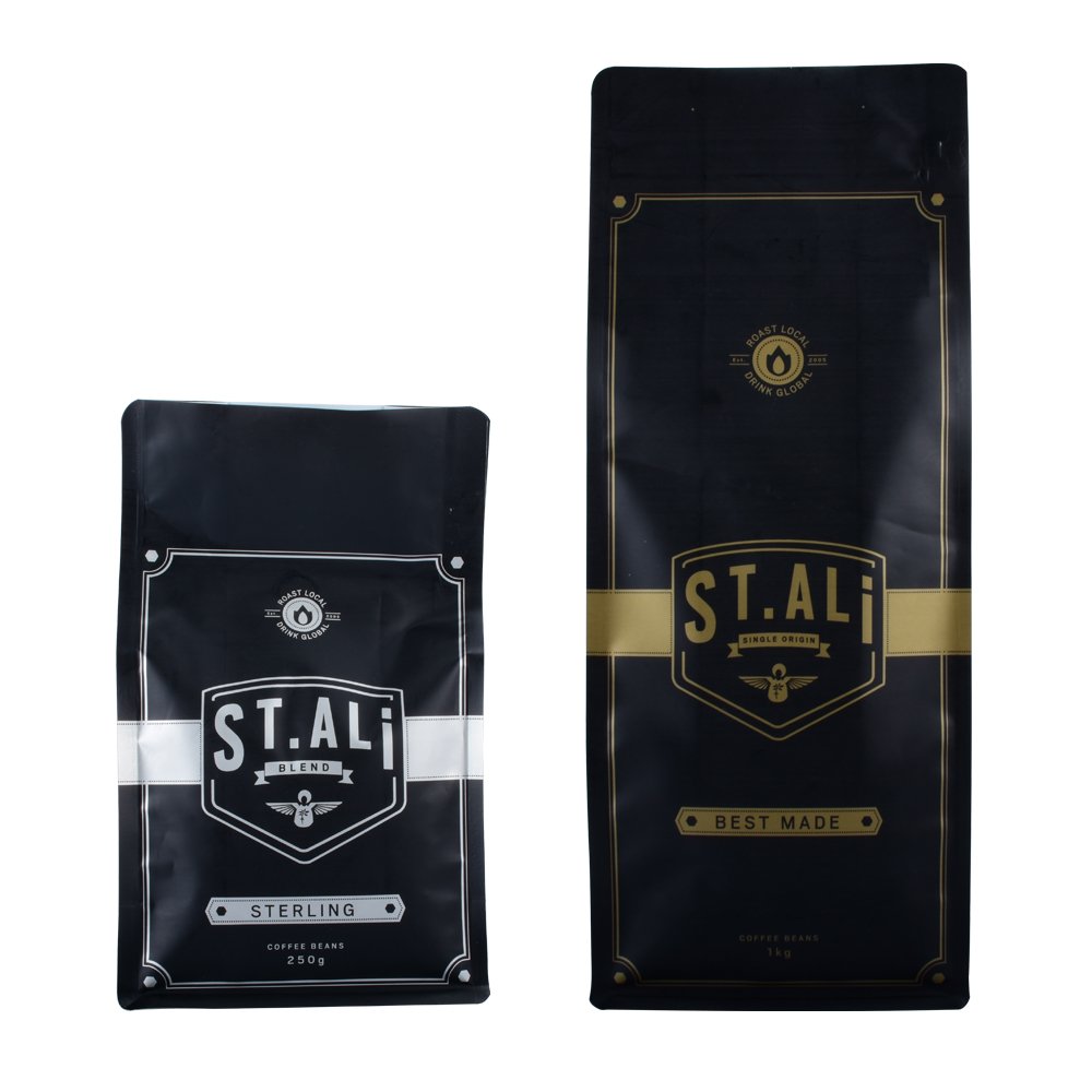 wholesale custom printed flat bottom ziplock aluminum foil coffee packaging bag with valve