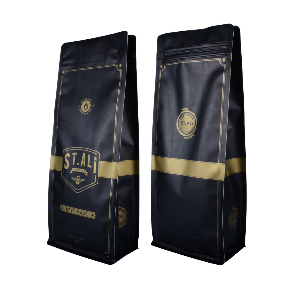 wholesale custom printed flat bottom ziplock aluminum foil coffee packaging bag with valve