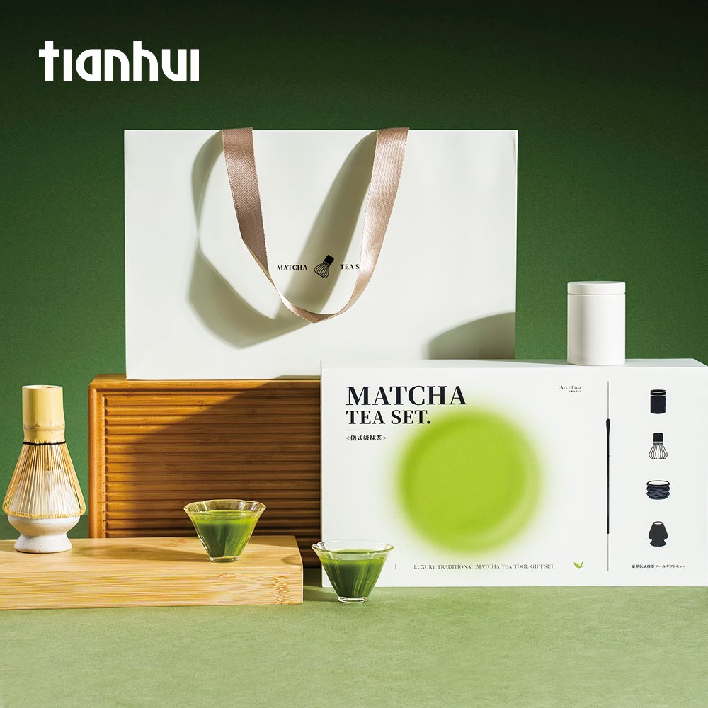 Tianhui Packaging Custom Paper Boxes for Matcha Set with Mini Matcha Tins Matcha Tea Set