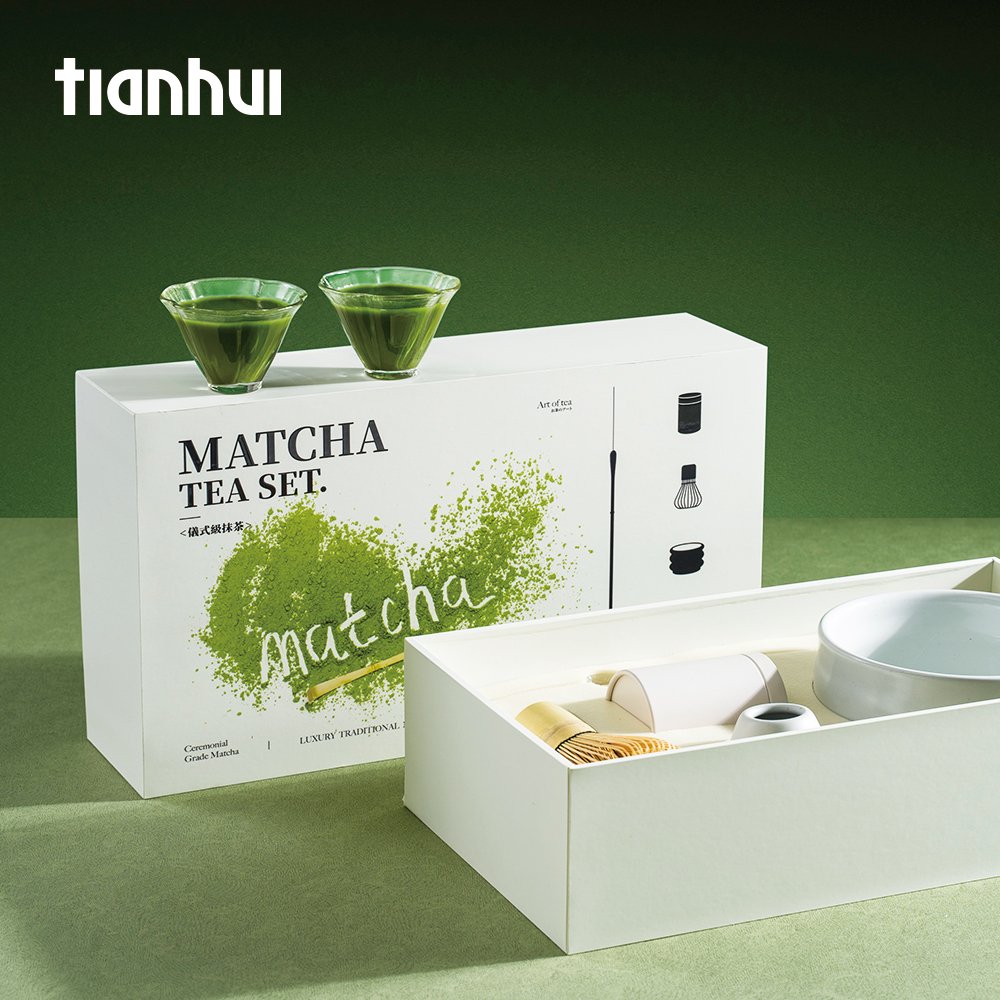Tianhui Packaging Custom Paper Boxes for Matcha Set with Mini Matcha Tins Matcha Tea Set