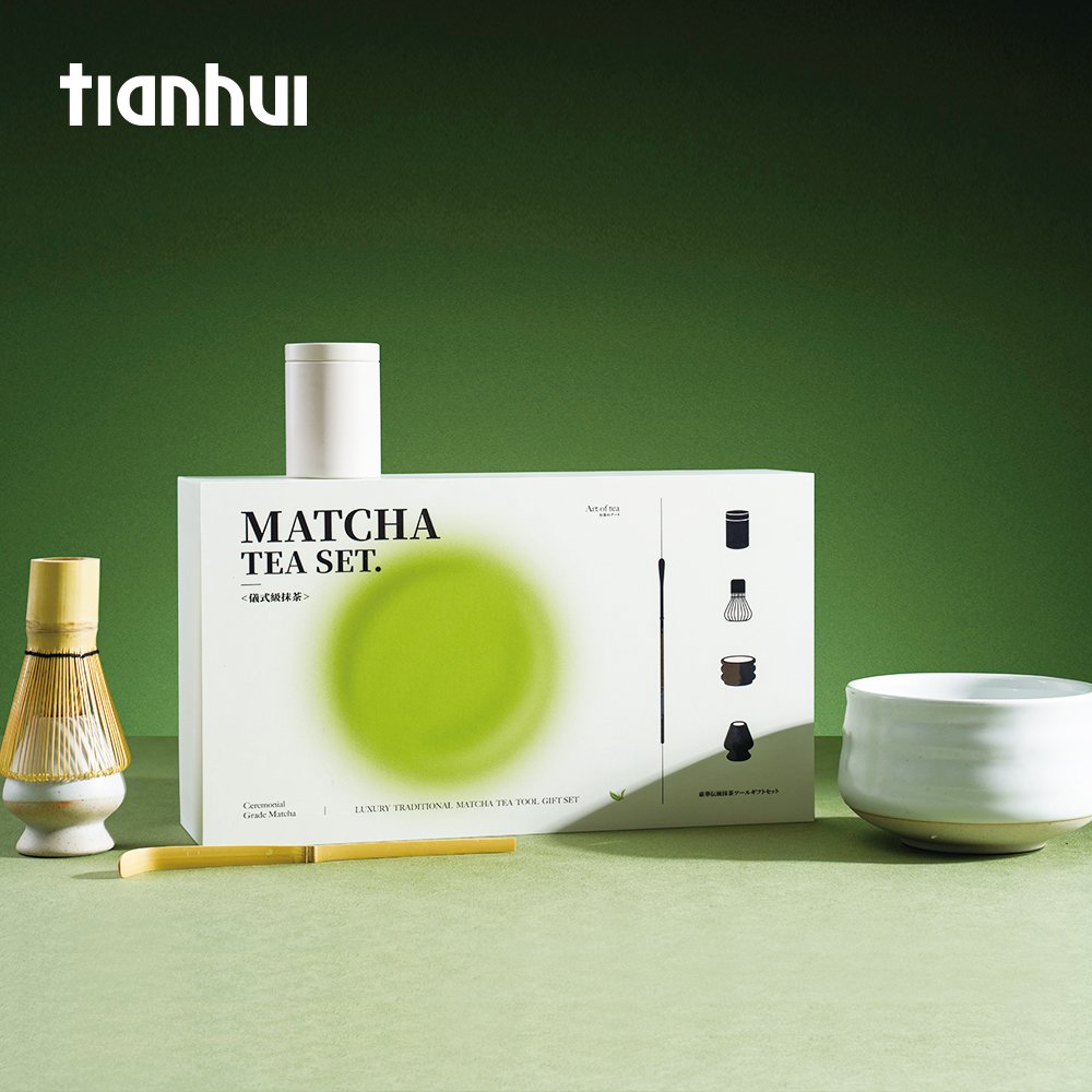 Tianhui Packaging Custom Paper Boxes for Matcha Set with Mini Matcha Tins Matcha Tea Set