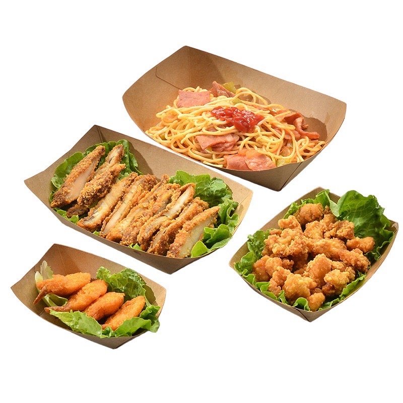 Mixed Color Recycled Materials Paper Box Good Printing Packaging OEM Customised Paper Boat Tray for Food Made From Singapore