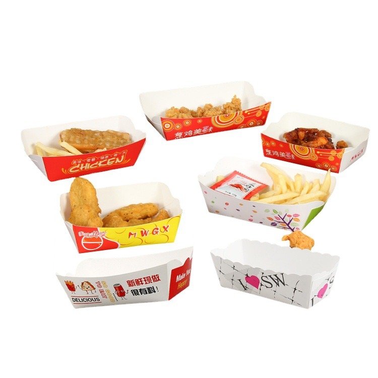 Mixed Color Recycled Materials Paper Box Good Printing Packaging OEM Customised Paper Boat Tray for Food Made From Singapore