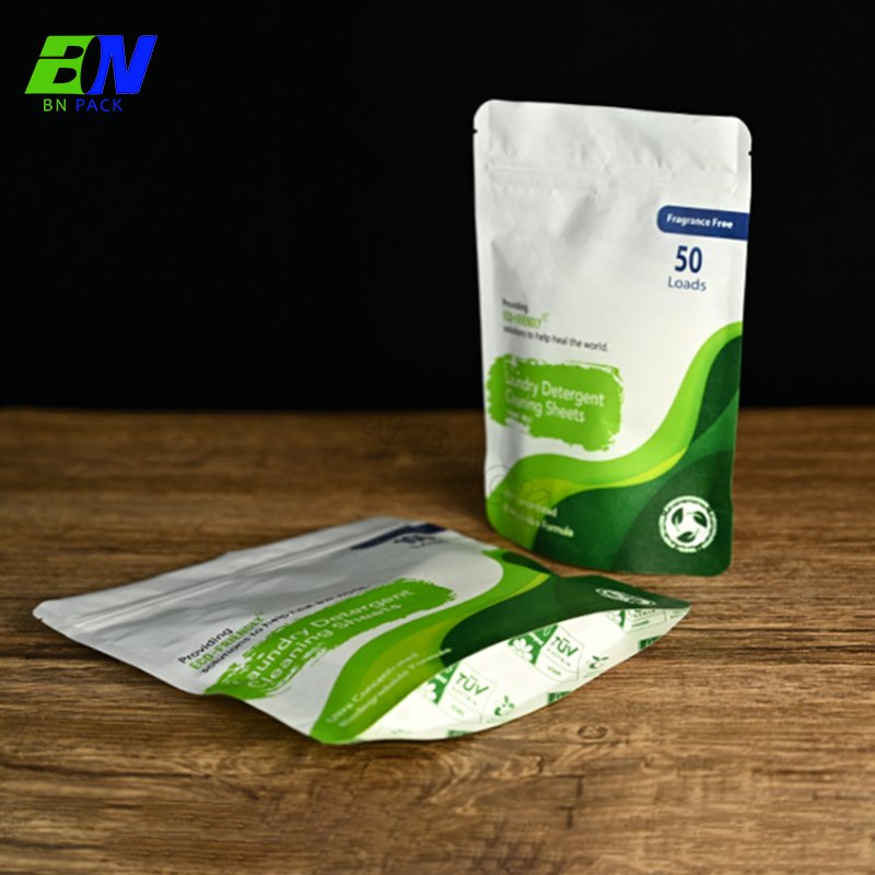 Custom Printing Biodegradable Resealable Laundry Detergent Pods Packaging Stand Up Kraft Paper Bag