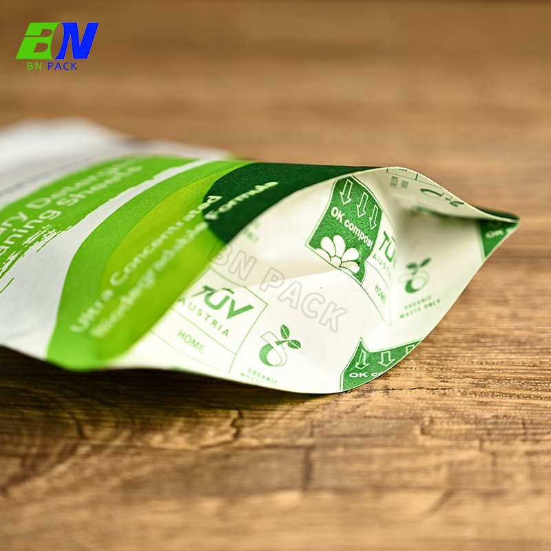 Custom Printing Biodegradable Resealable Laundry Detergent Pods Packaging Stand Up Kraft Paper Bag