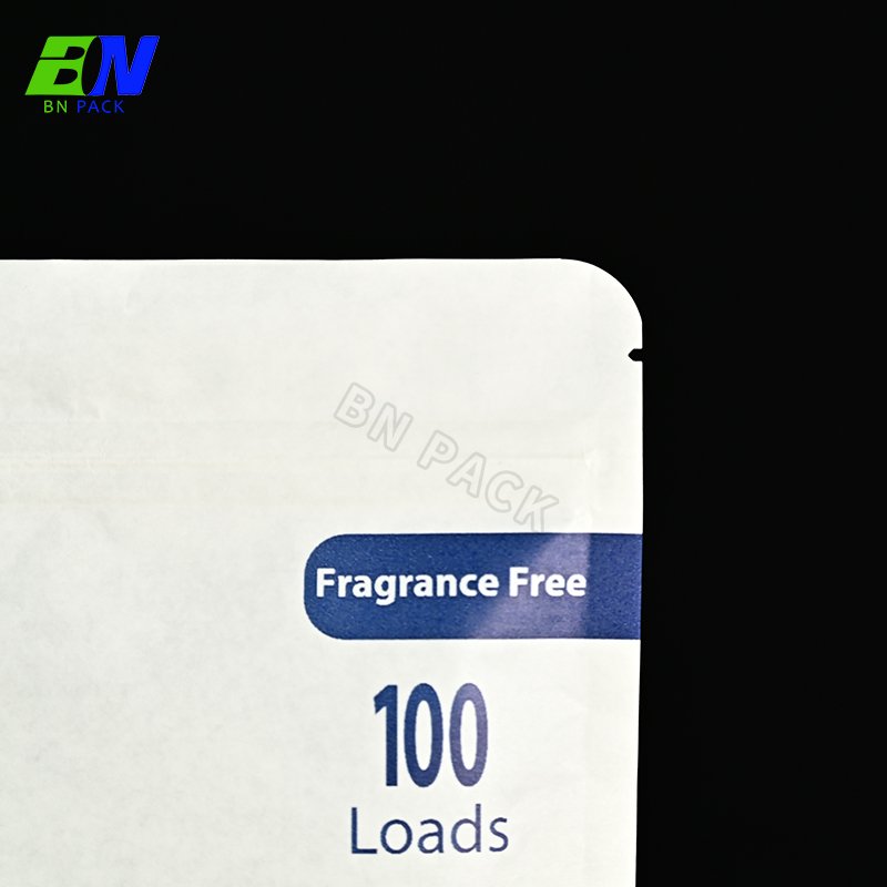 Custom Printing Biodegradable Resealable Laundry Detergent Pods Packaging Stand Up Kraft Paper Bag