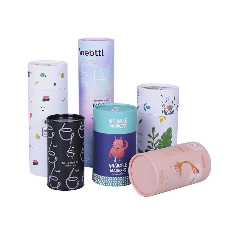 Biodegradable Round Paper Tube Custom Cardboard Cosmetics Cylinder Packaging Paper Box With Lid
