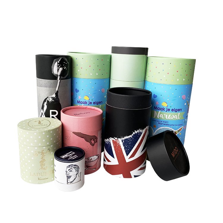 Biodegradable Round Paper Tube Custom Cardboard Cosmetics Cylinder Packaging Paper Box With Lid