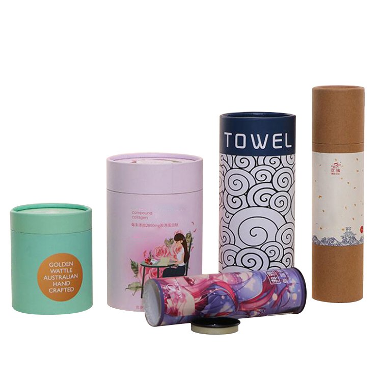 Biodegradable Round Paper Tube Custom Cardboard Cosmetics Cylinder Packaging Paper Box With Lid