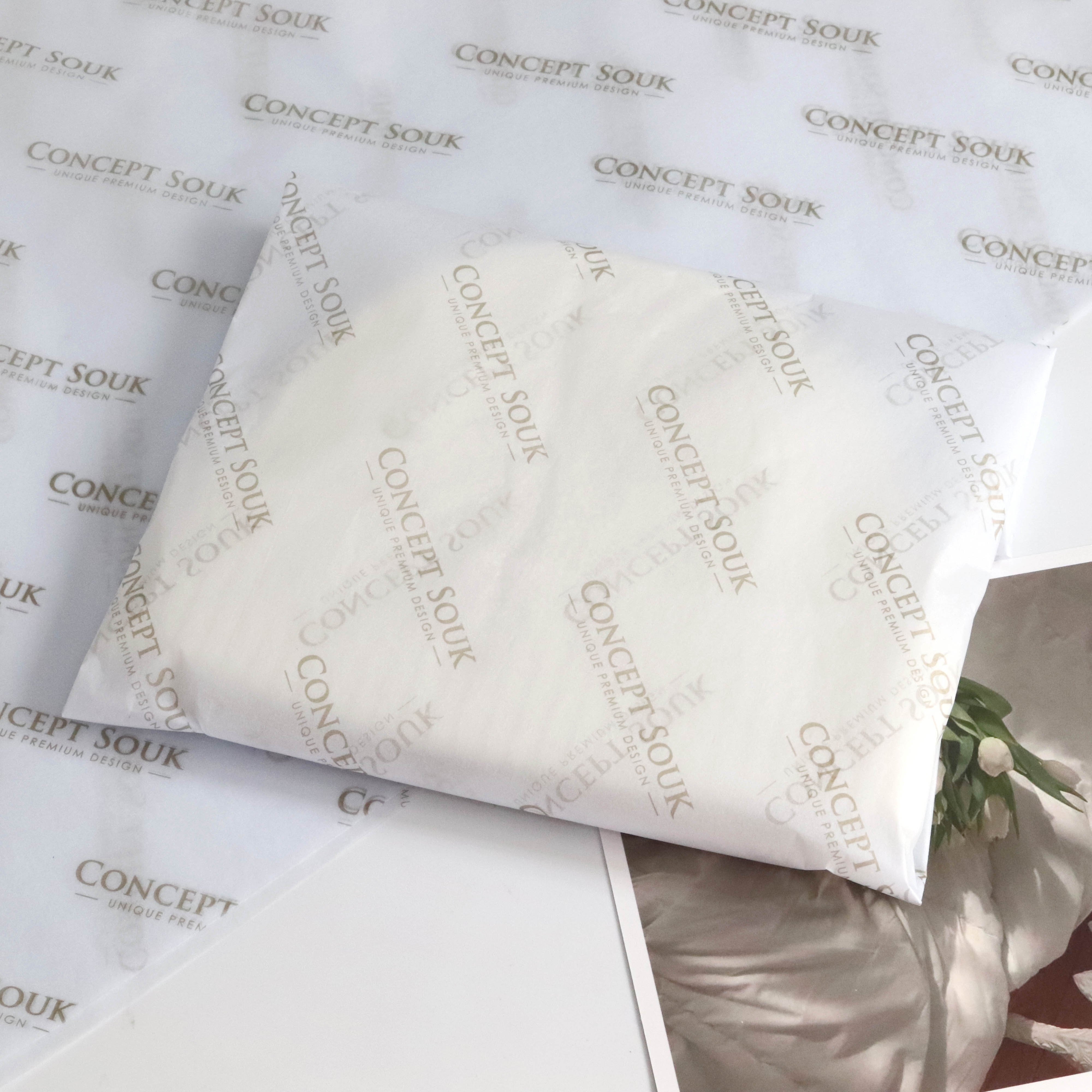 Custom branded name white tissue paper with gold logo printing 50x70cm for clothing christmas gift garment packaging paper sheet