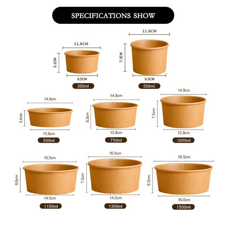 Takeaway Takeout Food Paper Container Bowl Deli Container Salad Paper Rice Bowl With Paper Lid