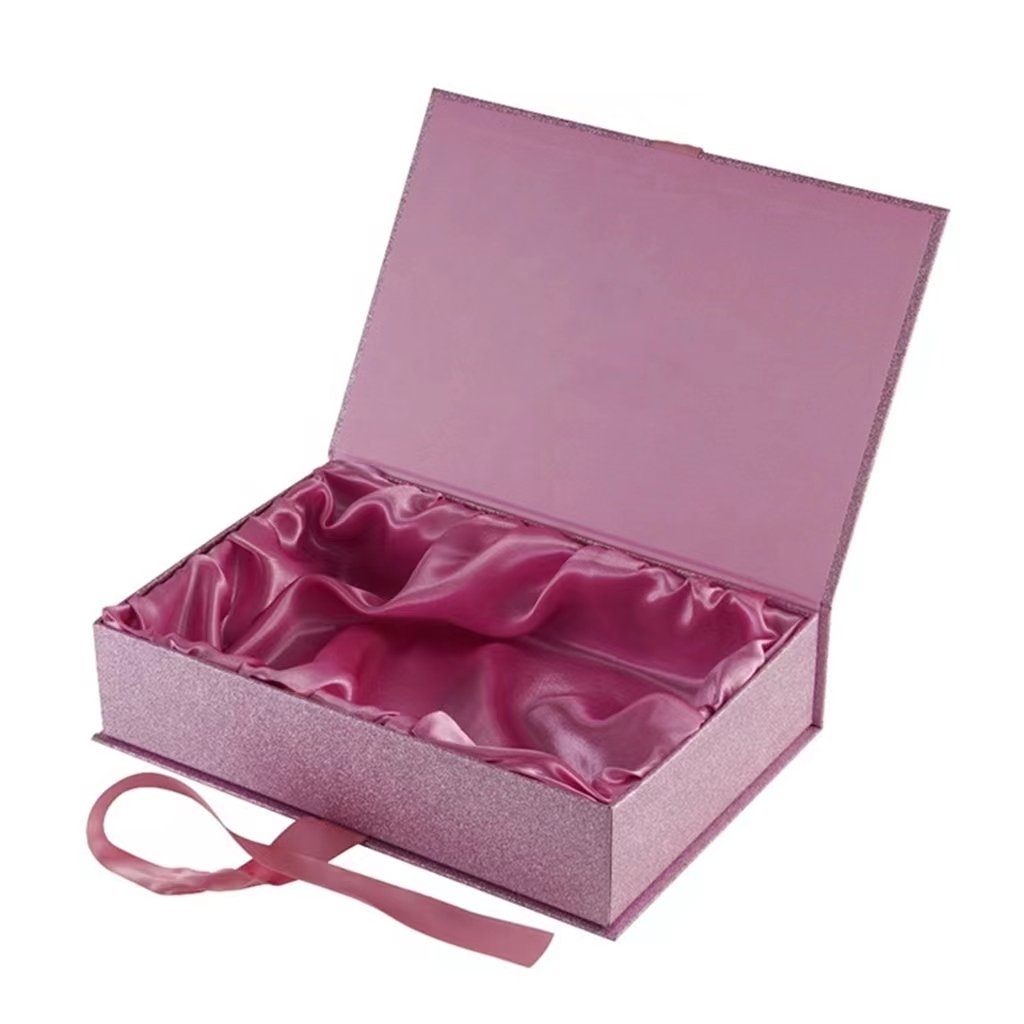 Cajas de papel logo accessories cosmetic box with satin lining makeup scarf flip human wigs pink hair packaging boxes luxury