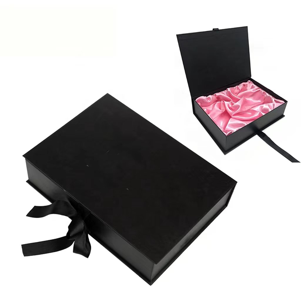 Cajas de papel logo accessories cosmetic box with satin lining makeup scarf flip human wigs pink hair packaging boxes luxury