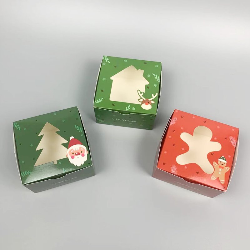 Custom Paper Box Displaying Holiday Sweets Presents Christmas Cut-Out Window Gift Boxes