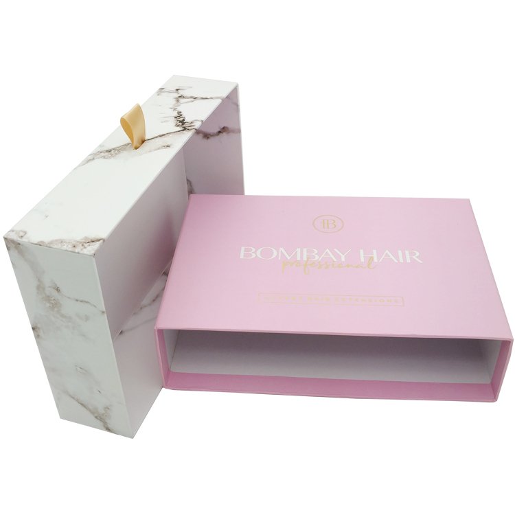 Custom Logo Eco Friendly Printed Hard Rigid Recycle Style Cardboard Paper Packaging Drawer Sliding Gift Box With Ribbon Handle