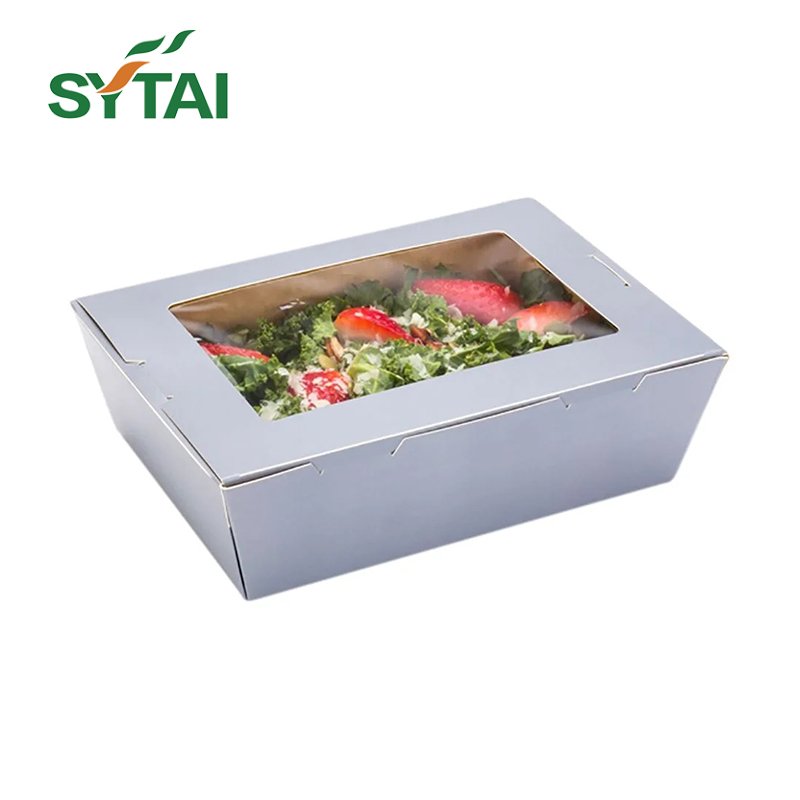 Factory disposable kraft paper lunch food salad lunch box with window takeaway paper box with film for fastfood salad