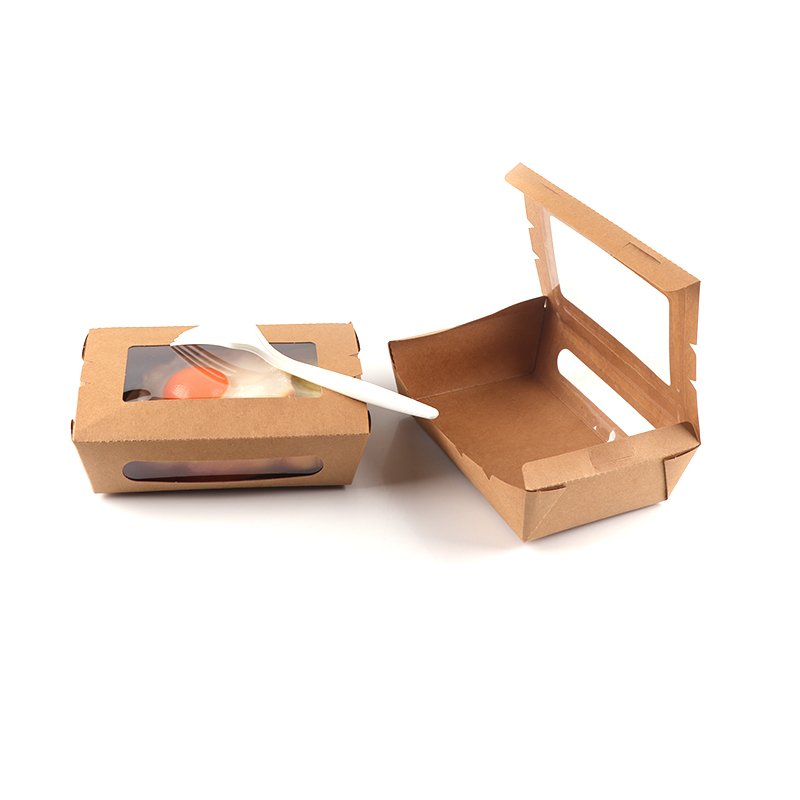 Factory disposable kraft paper lunch food salad lunch box with window takeaway paper box with film for fastfood salad
