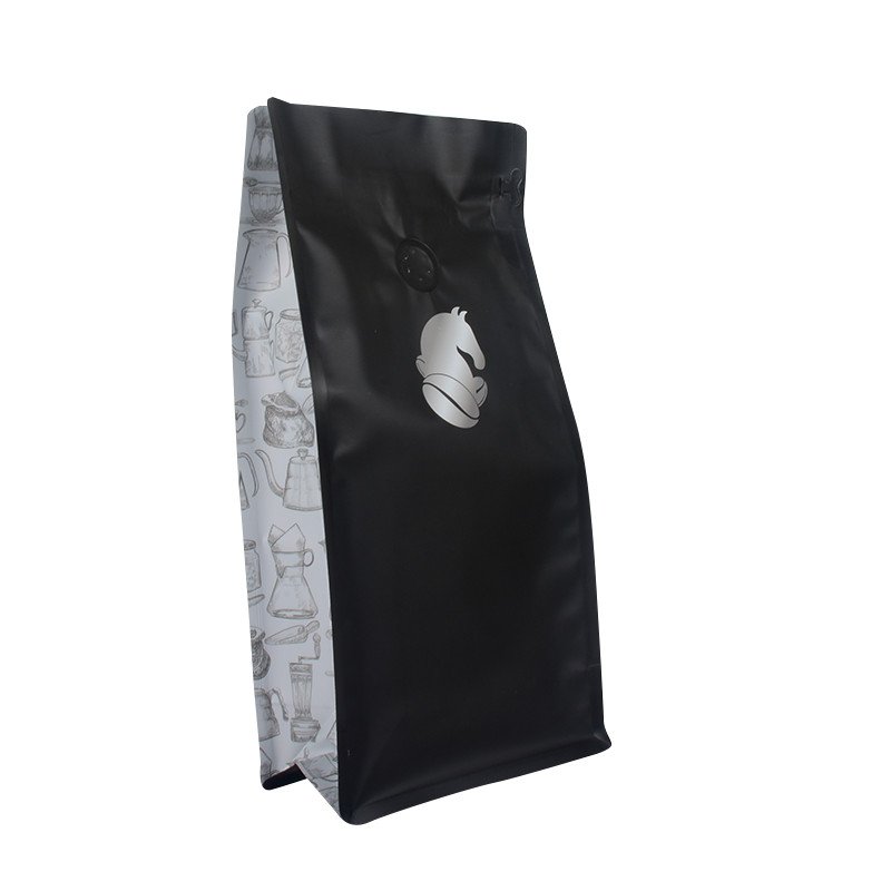 Custom 8Oz 180Micron Matt Black Kraft Paper/PA/CPP Inventory Foil Lined Wide Bottom Coffee Packaging Bags With Valve And Tin Tie