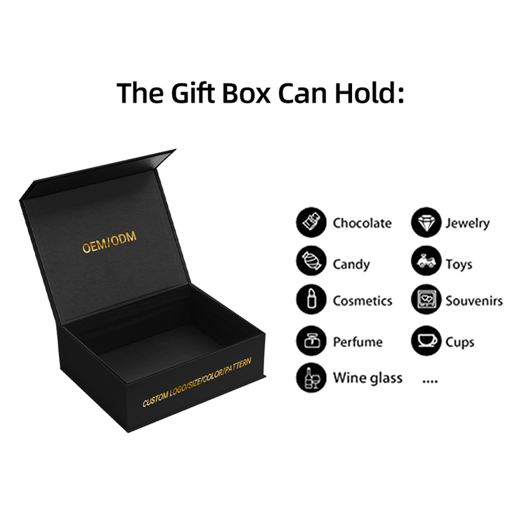 Custom Printing Luxury Rigid Folding Black Paper Packaging Magnet Closure Lid Cardboard Foldable Magnetic Gift Box with Logo