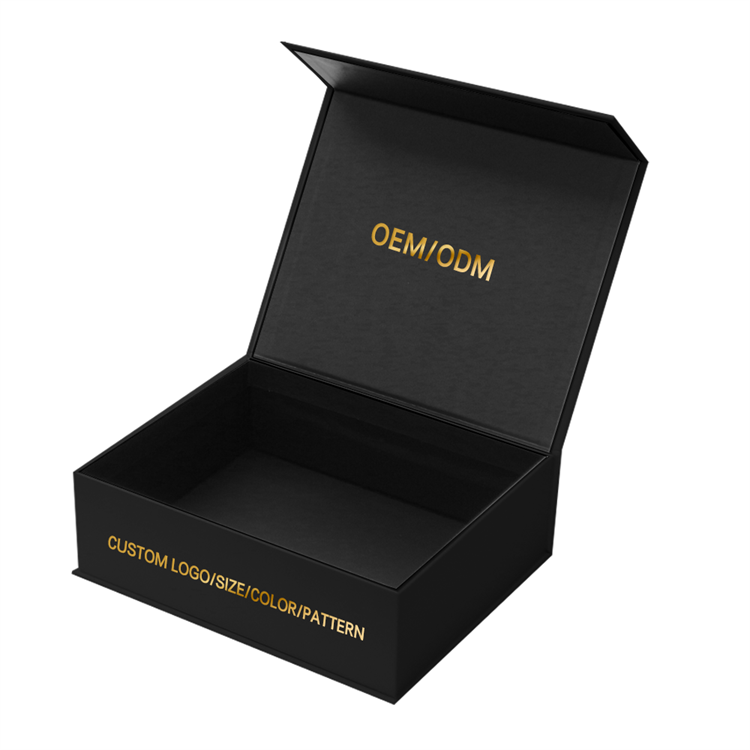 Custom Printing Luxury Rigid Folding Black Paper Packaging Magnet Closure Lid Cardboard Foldable Magnetic Gift Box with Logo