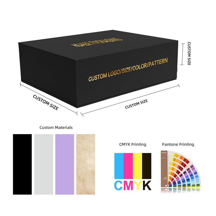 Custom Printing Luxury Rigid Folding Black Paper Packaging Magnet Closure Lid Cardboard Foldable Magnetic Gift Box with Logo