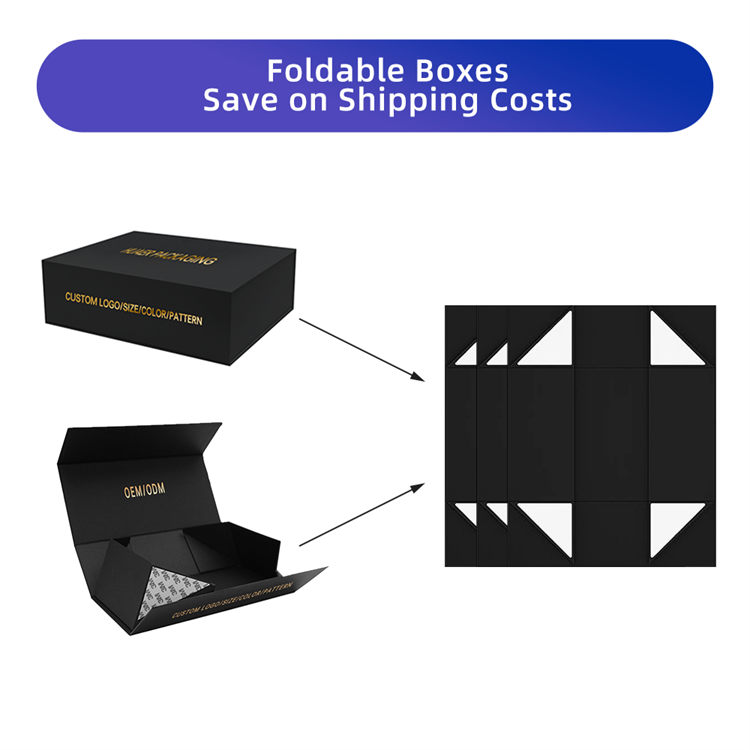 Custom Printing Luxury Rigid Folding Black Paper Packaging Magnet Closure Lid Cardboard Foldable Magnetic Gift Box with Logo